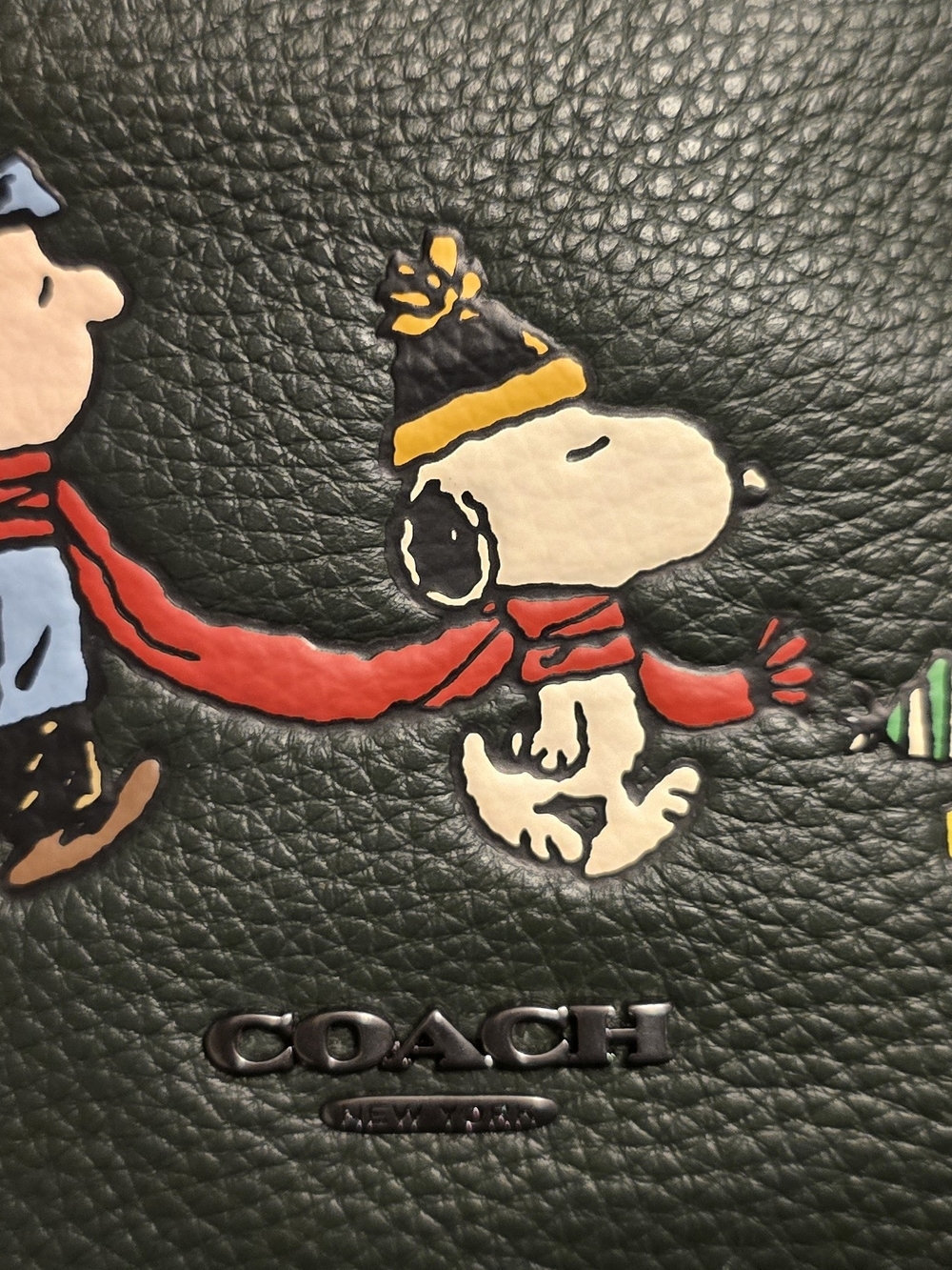 COACH Snoopy Winter Print Green Leather Wallet